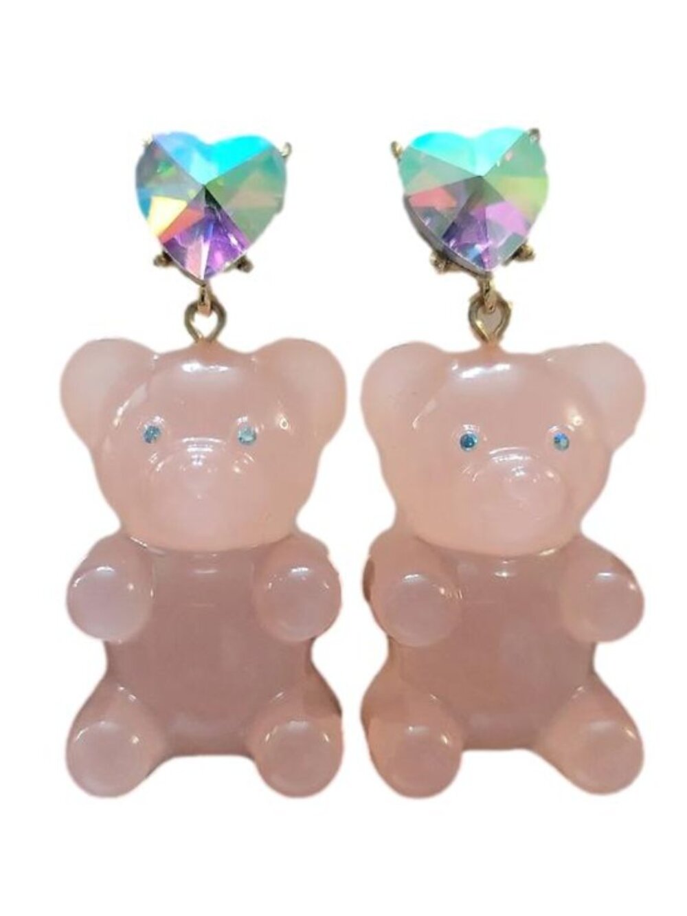 Betsey Johnson Gummy Bear Heart Drop Earrings Pink Heart Large